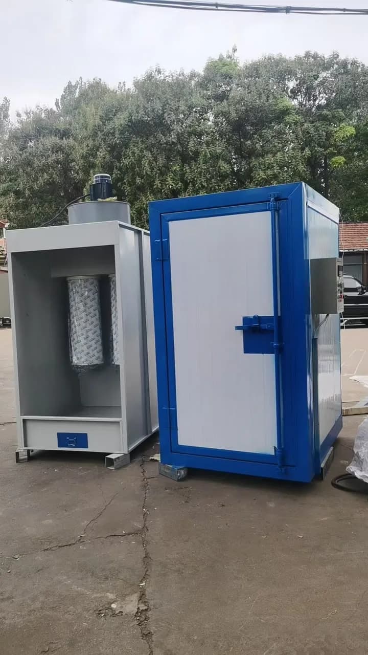 Powder coating booth with paint baking oven